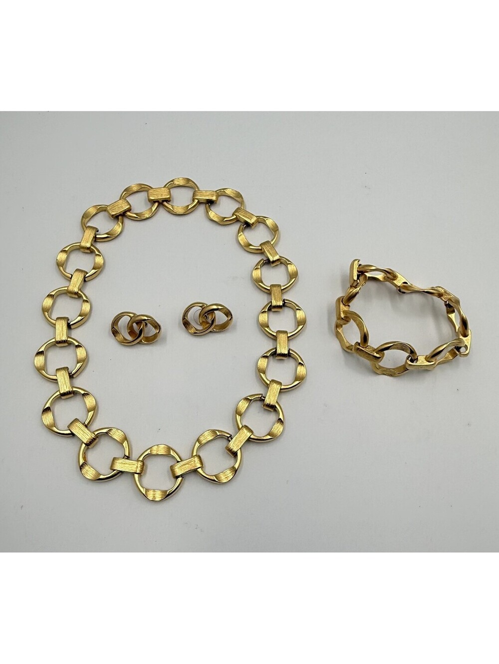 Jackie Kennedy JBK Camrose & Kross Gold Chunky Circle Link Necklace Bracelet Set